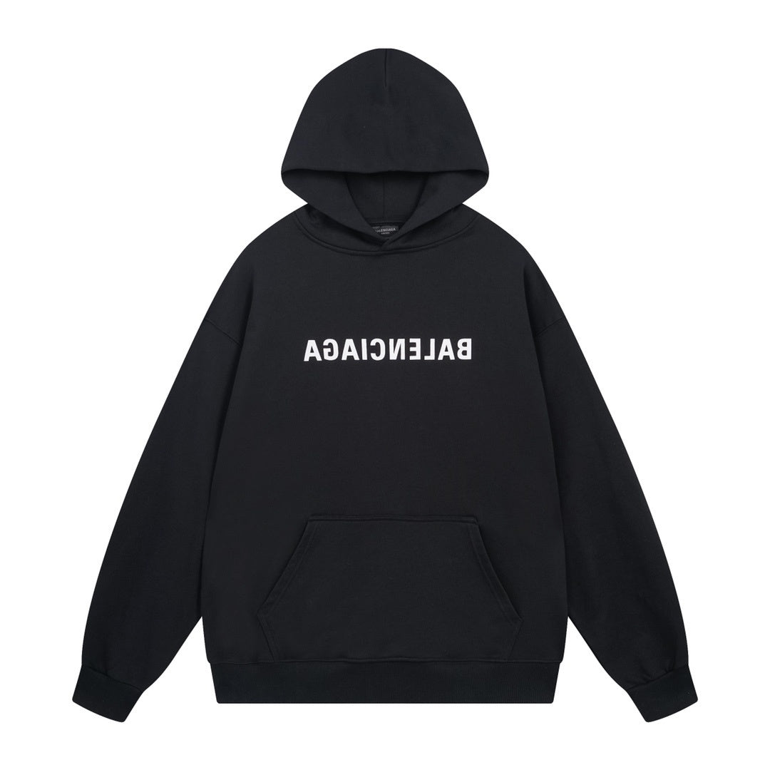 Balenciaga Mirror Logo Print Hoodie "Black-White"