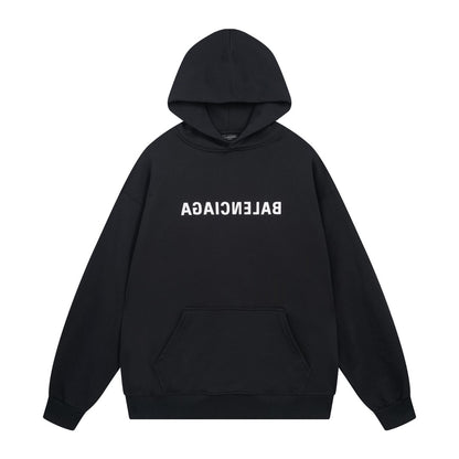 Balenciaga Mirror Logo Print Hoodie "Black-White"