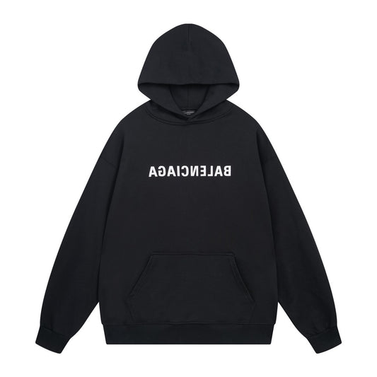 Balenciaga Mirror Logo Print Hoodie "Black-White"