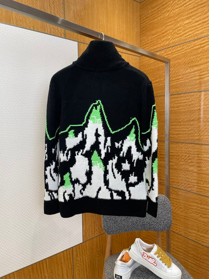 Gucci Wool Jacquard Zip Jacket with Intarsia "Black-Multicolour"