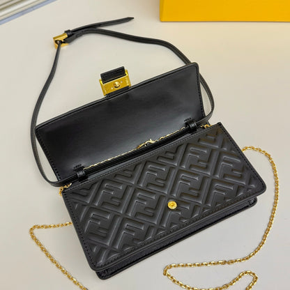 Fendi Tube Wallet On Chain "Black Nappa Leather Wallet with FF Motif"