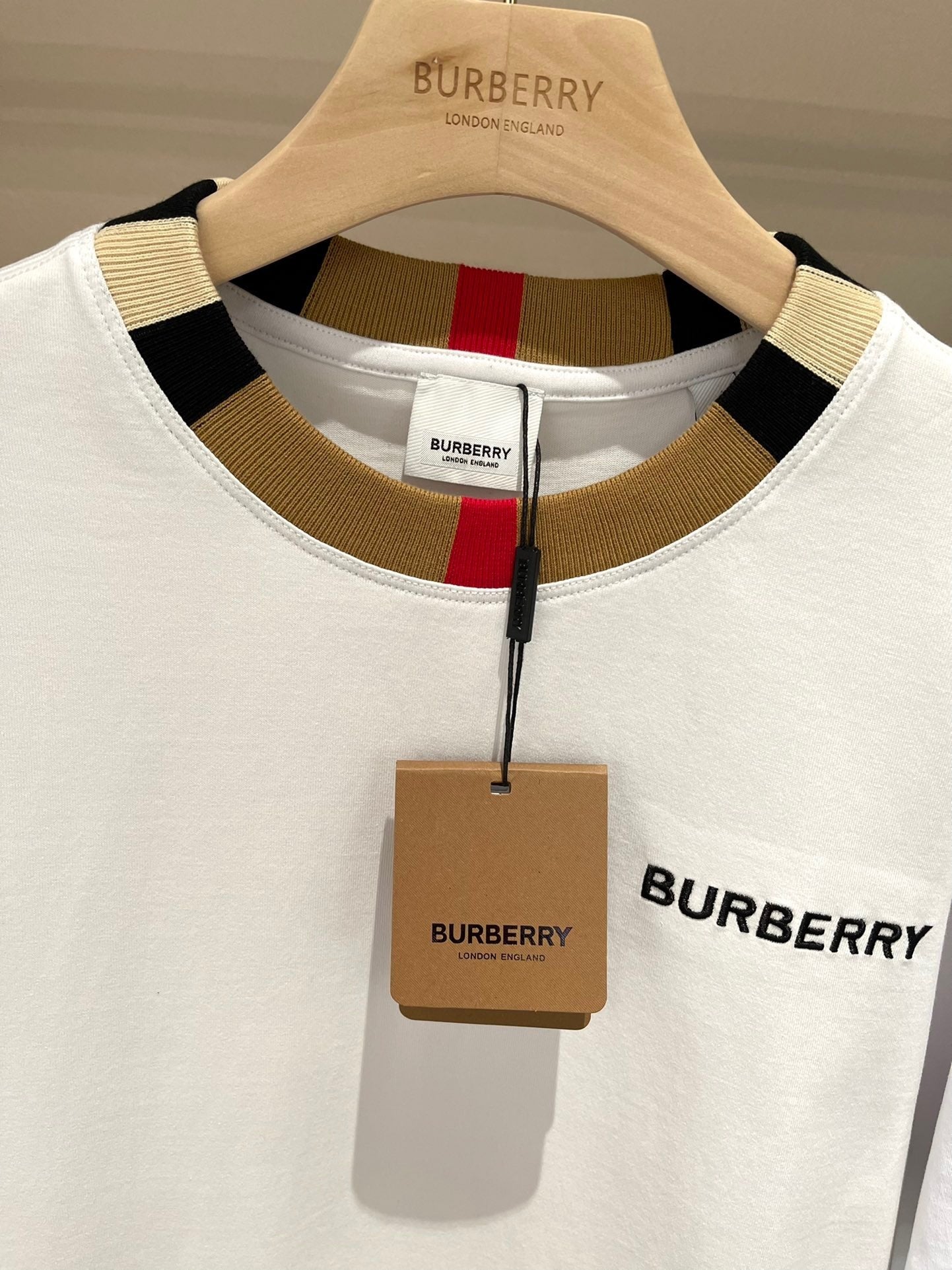 Burberry Icon Stripe Trim Cotton T-Shirt  "White"