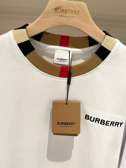 Burberry Icon Stripe Trim Cotton T-Shirt  "White"