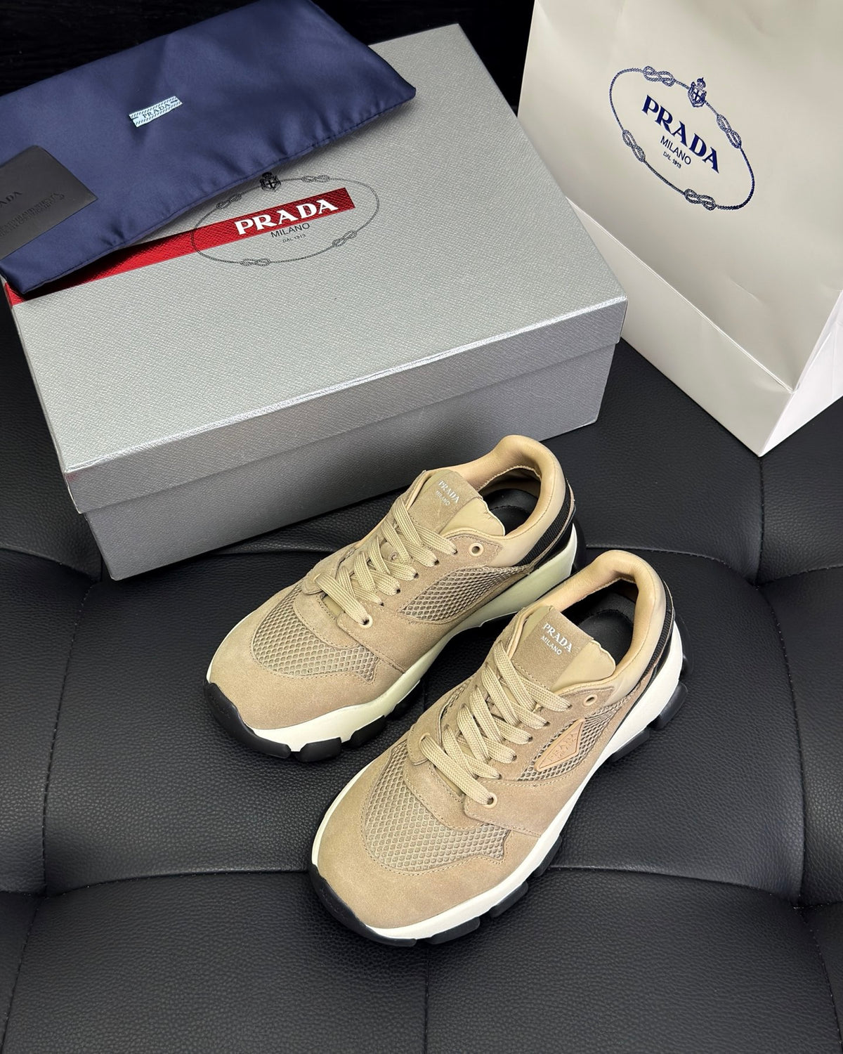 Prada Mesh Fabric and Suede Sneakers "Beige"