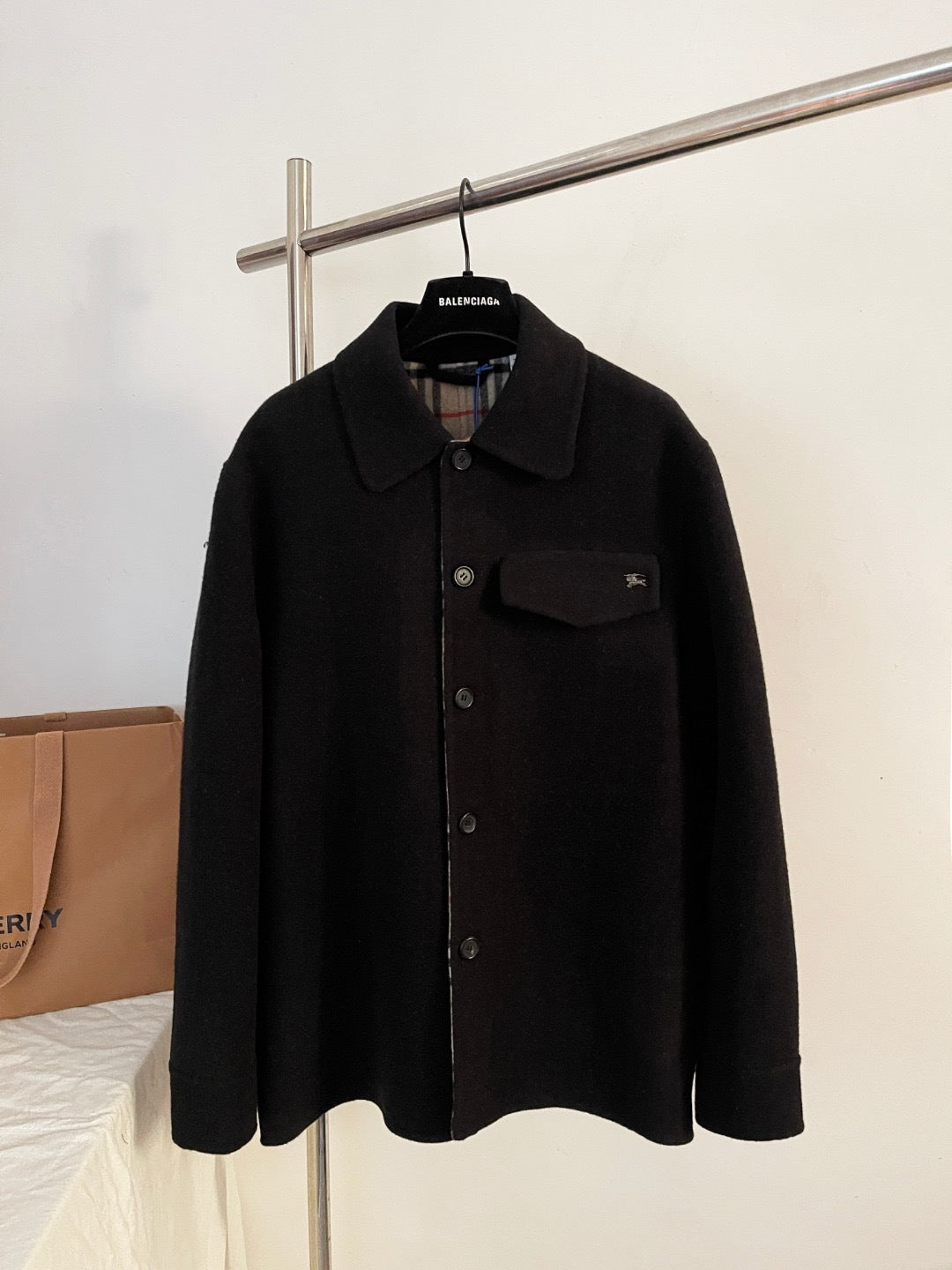 Burberry Wool Overshirt "Black-Sand Beige"