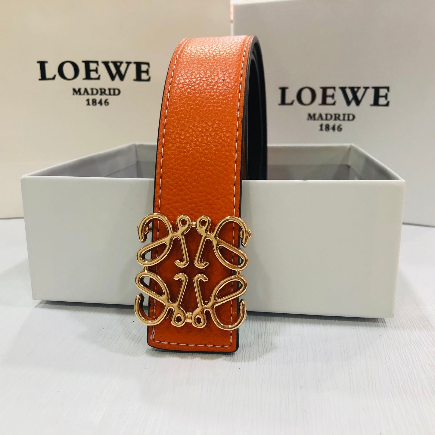 Loewe Leather Belt "Orange-Gold"