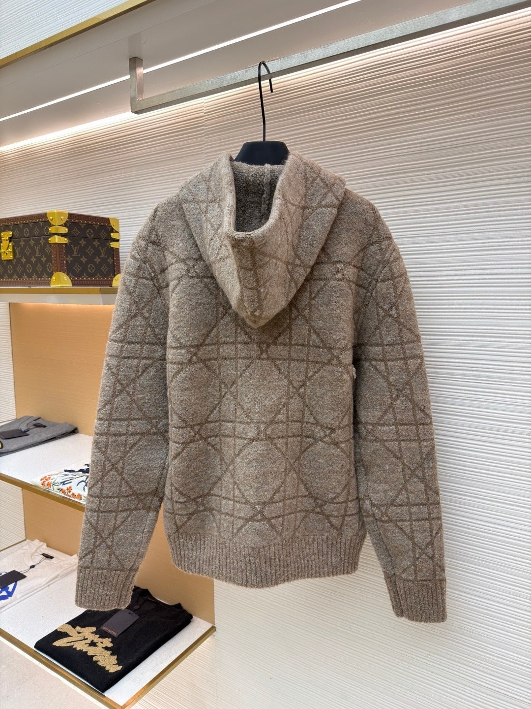 Dior Cannage Hooded Sweatshirt "Beige Cotton and Wool Blend Knit"