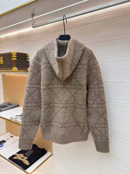Dior Cannage Hooded Sweatshirt "Beige Cotton and Wool Blend Knit"