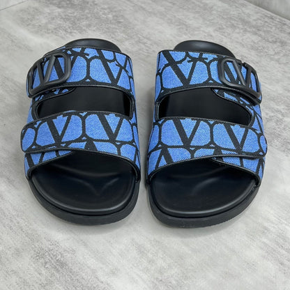 Valentino Garavani VLogo Toile Iconographe Double-Strap Sandals "Blue-Black"