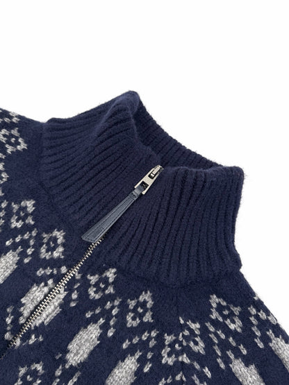 Loewe Wool Jacquard Zip-up Sweater "Blue"