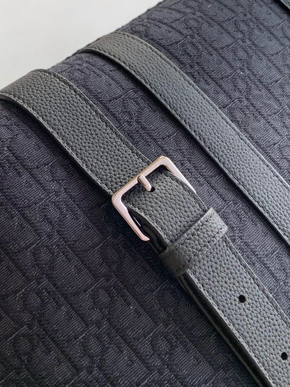 Dior Weekender 40 "Black Dior Oblique Jacquard and Black Grained Calfskin"