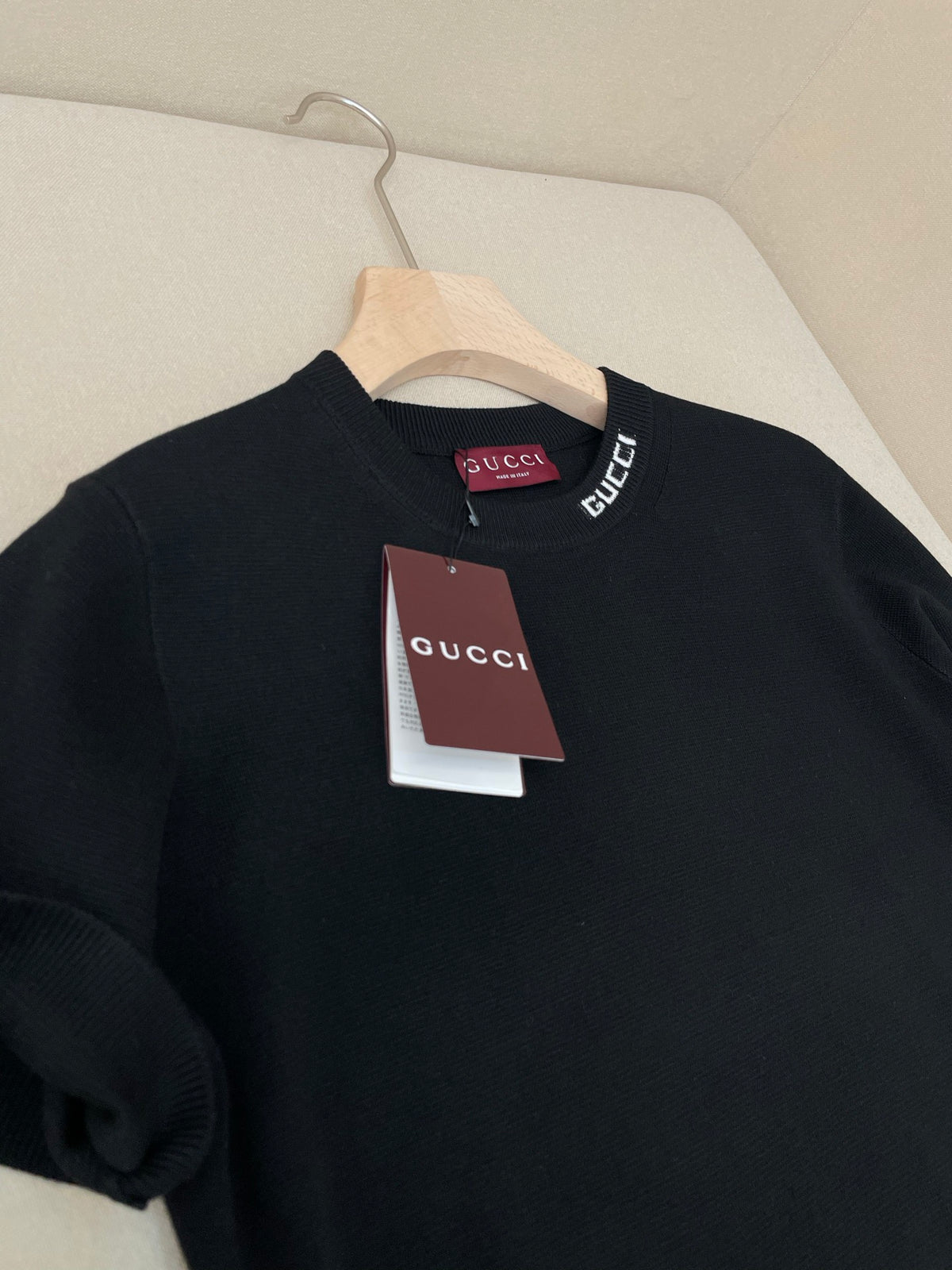 Gucci Silk Cotton T-shirt with Gucci Intarsia "Black"