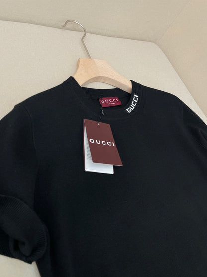 Gucci Silk Cotton T-shirt with Gucci Intarsia "Black"