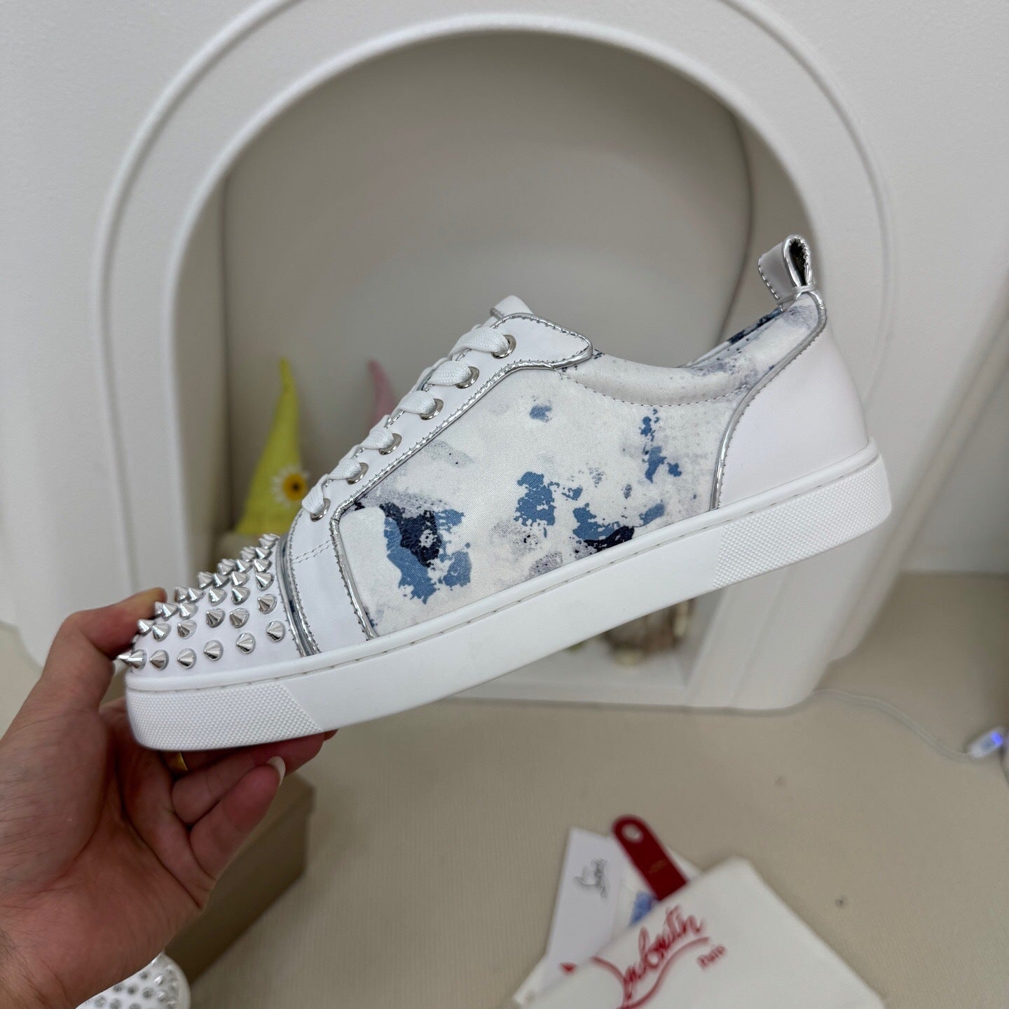Christian Louboutin Louis Junior Spikes Orlato "White-Silver"