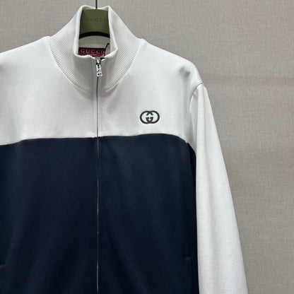 Gucci Technical Jersey Zip Jacket "Navy-White"