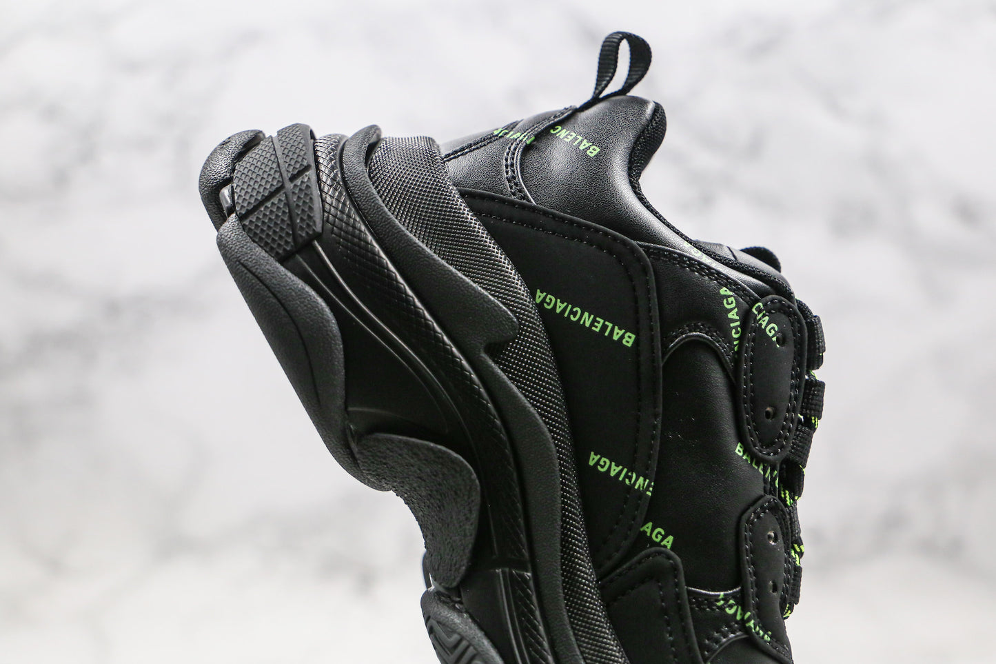 Balenciaga Triple S "Black-Green All Over Logo"