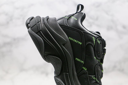 Balenciaga Triple S "Black-Green All Over Logo"