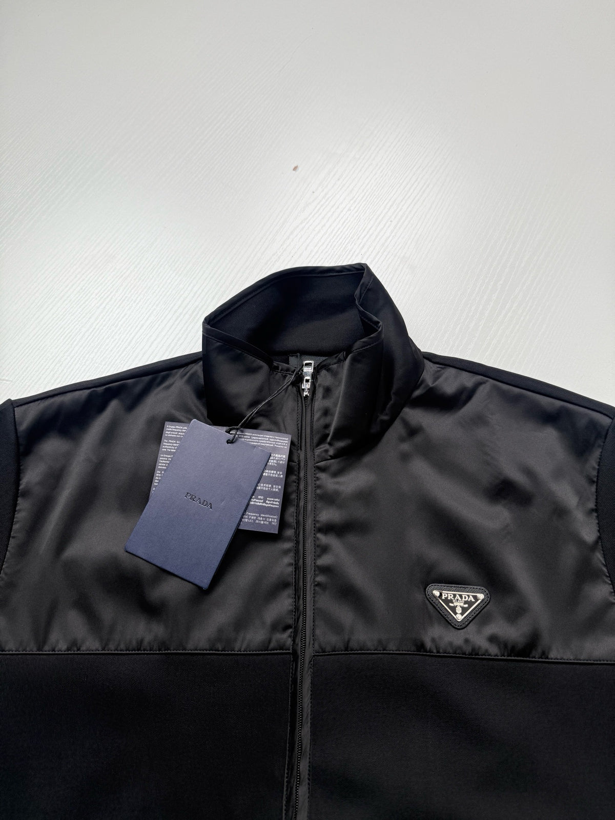 Prada Cotton Fleece Zipper Jacket with Re-Nylon Details "Black"