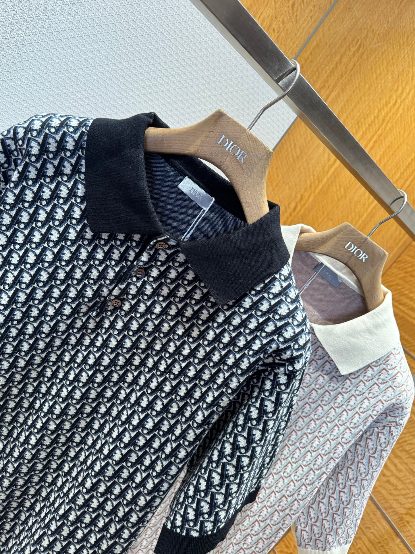 Dior Oblique Polo Shirt "Black , White and Blue Cotton Jacquard"