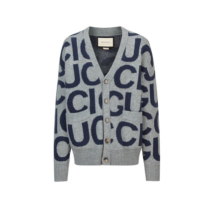 Gucci Logo Intarsia Wool Cardigan "Grey"
