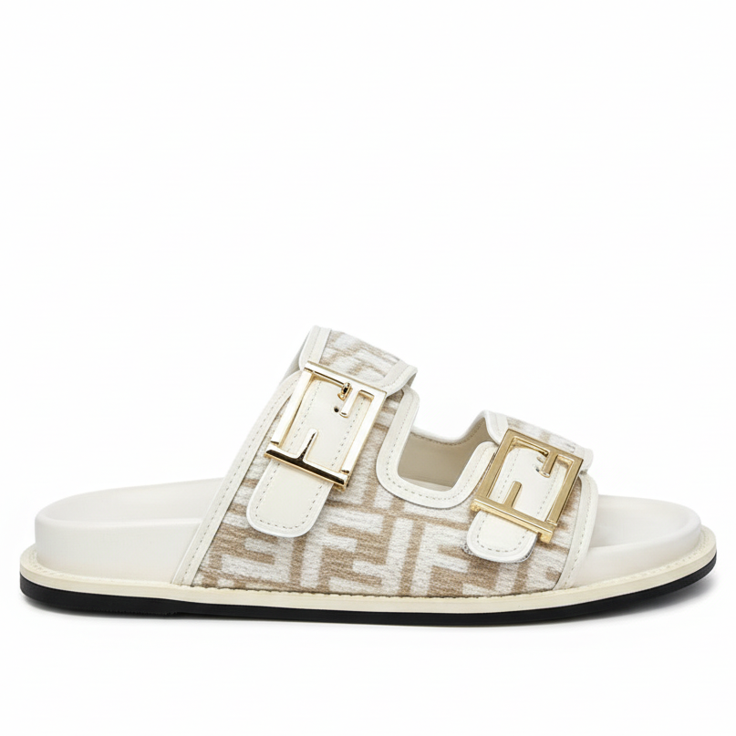 Fendi FF Jacquard Sandals "White-Beige"