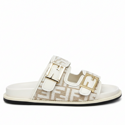 Fendi FF Jacquard Sandals "White-Beige"