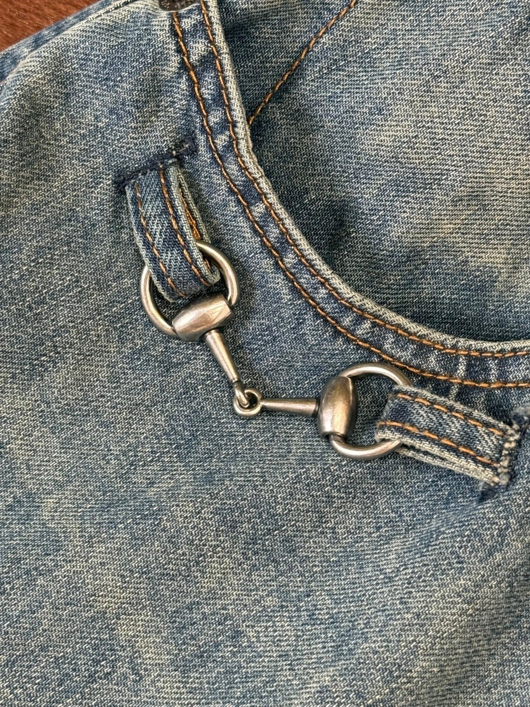 Gucci Cotton Denim Pants with Horsebit Detail