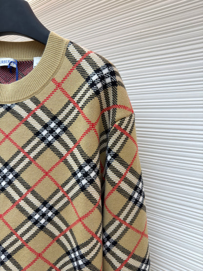 Burberry Check Cotton Wool Sweater "Sand Beige"