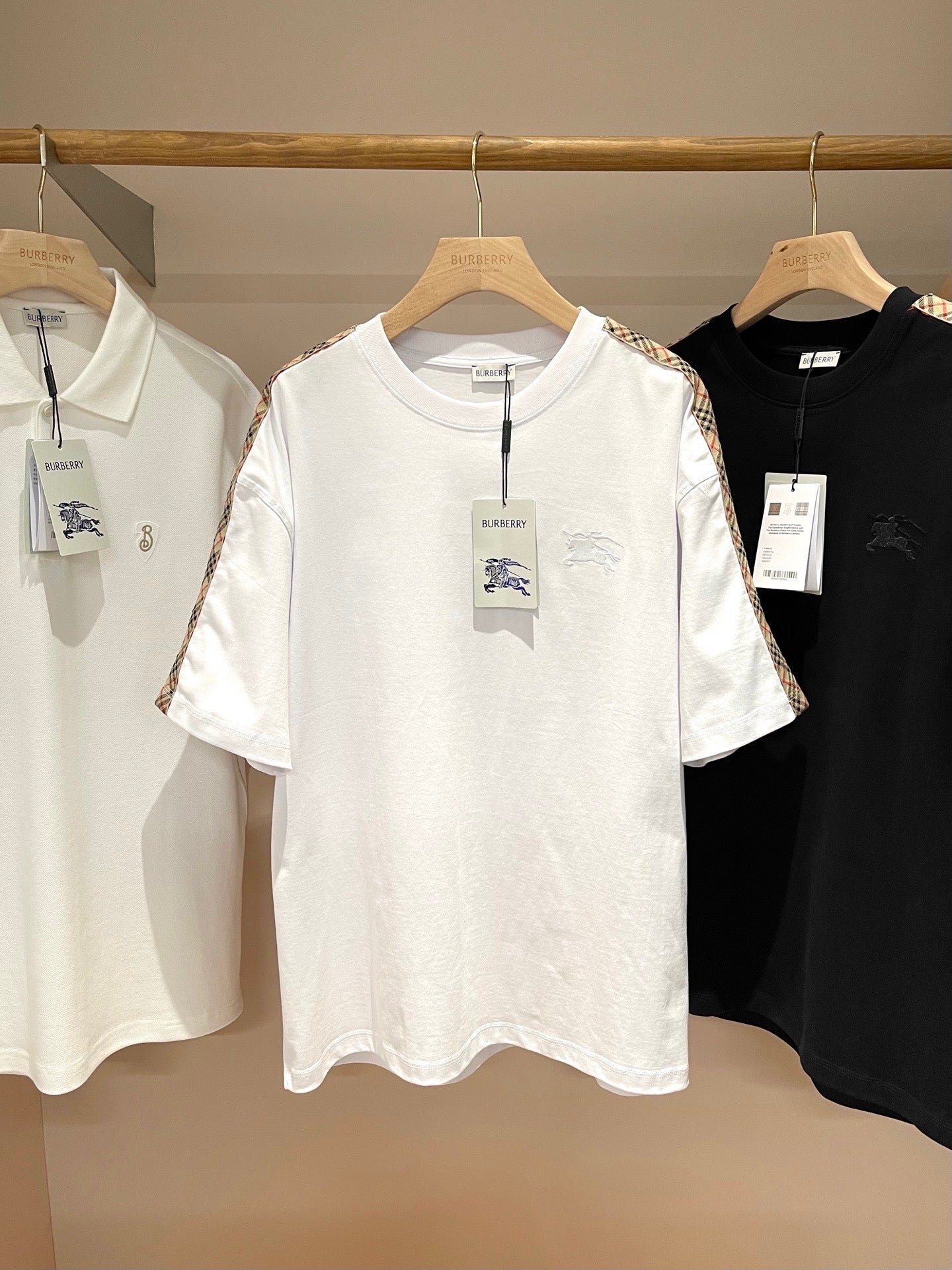 Burberry Check Trim Cotton T-Shirt "Chalk White"
