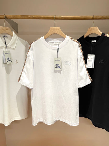 Burberry Check Trim Cotton T-Shirt "Chalk White"