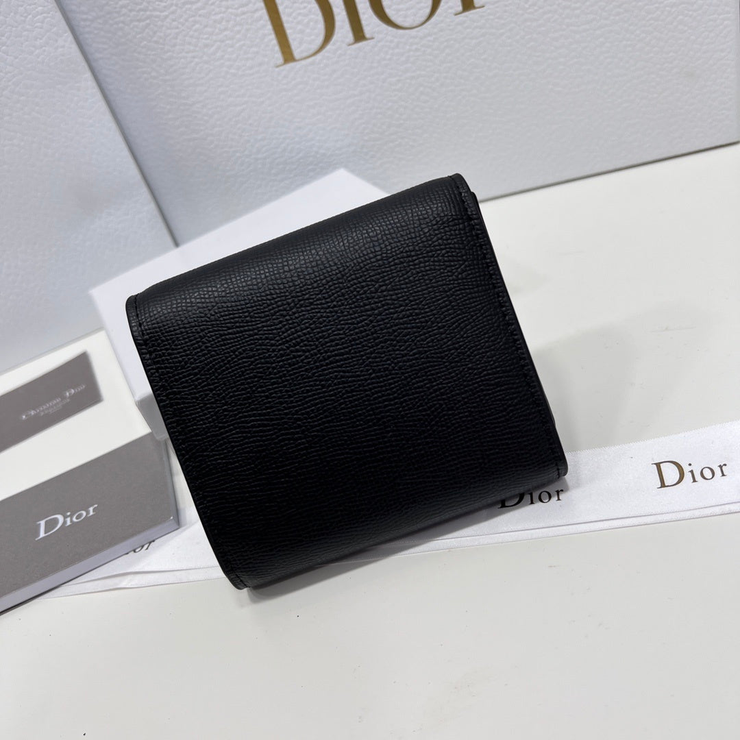 Dior Saddle Lotus Wallet Black Goatskin