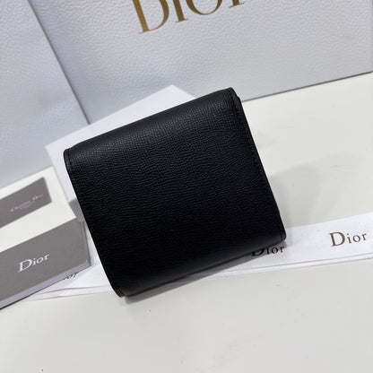 Dior Saddle Lotus Wallet Black Goatskin