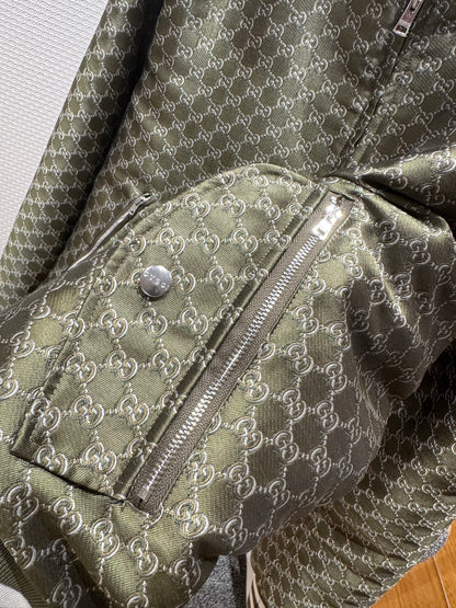 Gucci Cotton Jacquard Bomber Jacket With GG Shadow "Green"