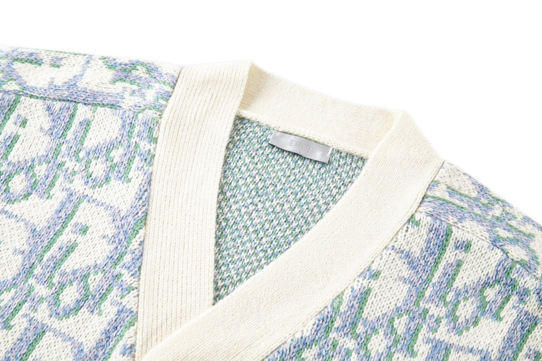 Dior Oblique Cardigan "White and Blue Virgin Wool Jacquard"