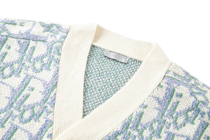Dior Oblique Cardigan "White and Blue Virgin Wool Jacquard"