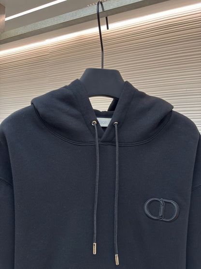 Dior CD Icon Hooded Sweatshirt "Black Cotton Fleece"