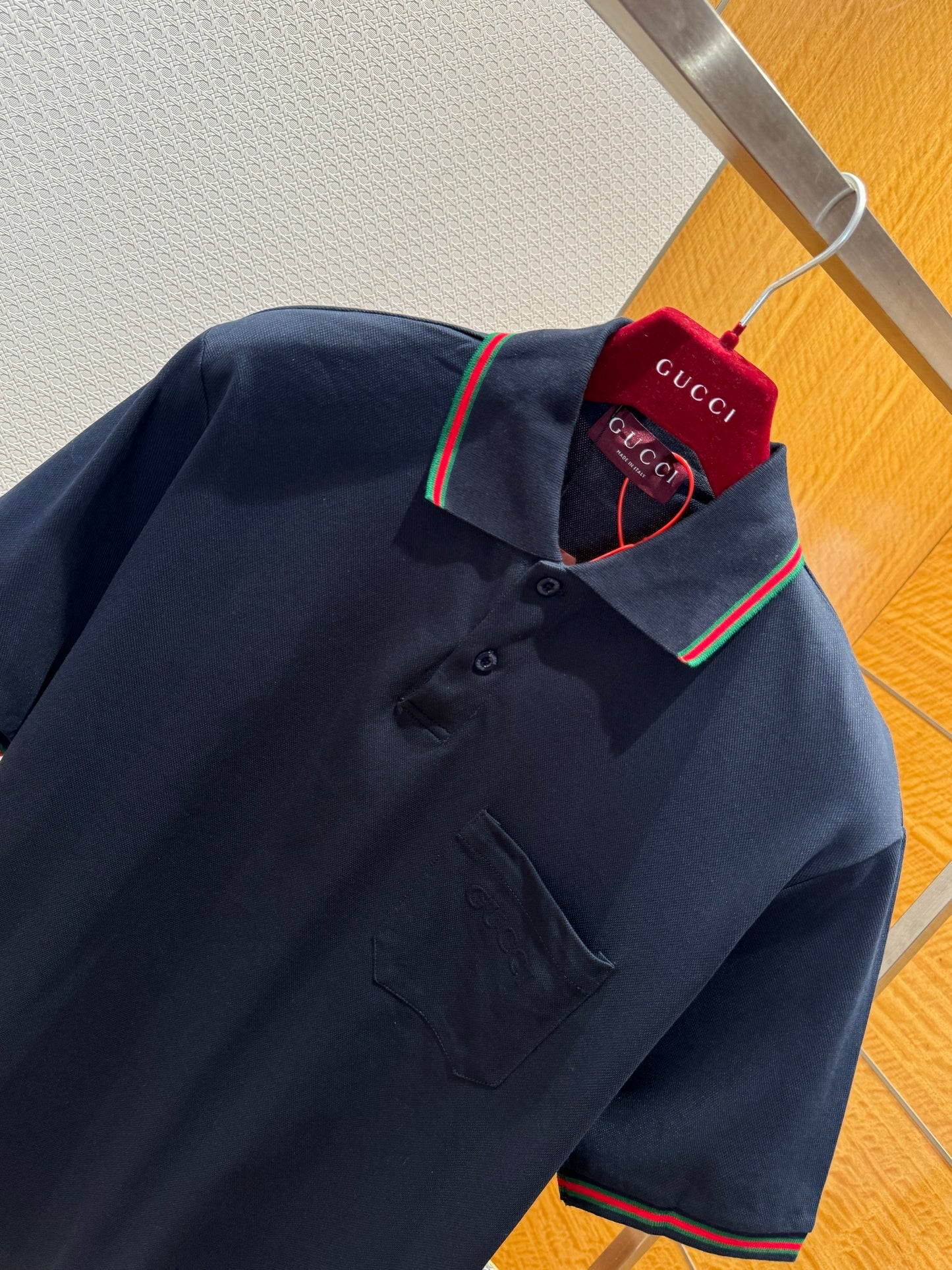Gucci Embroidered Stretch Cotton Polo T-Shirt "Dark Blue"
