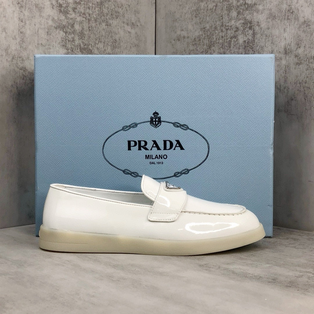 Prada Triangle-Logo Leather Loafer "White"