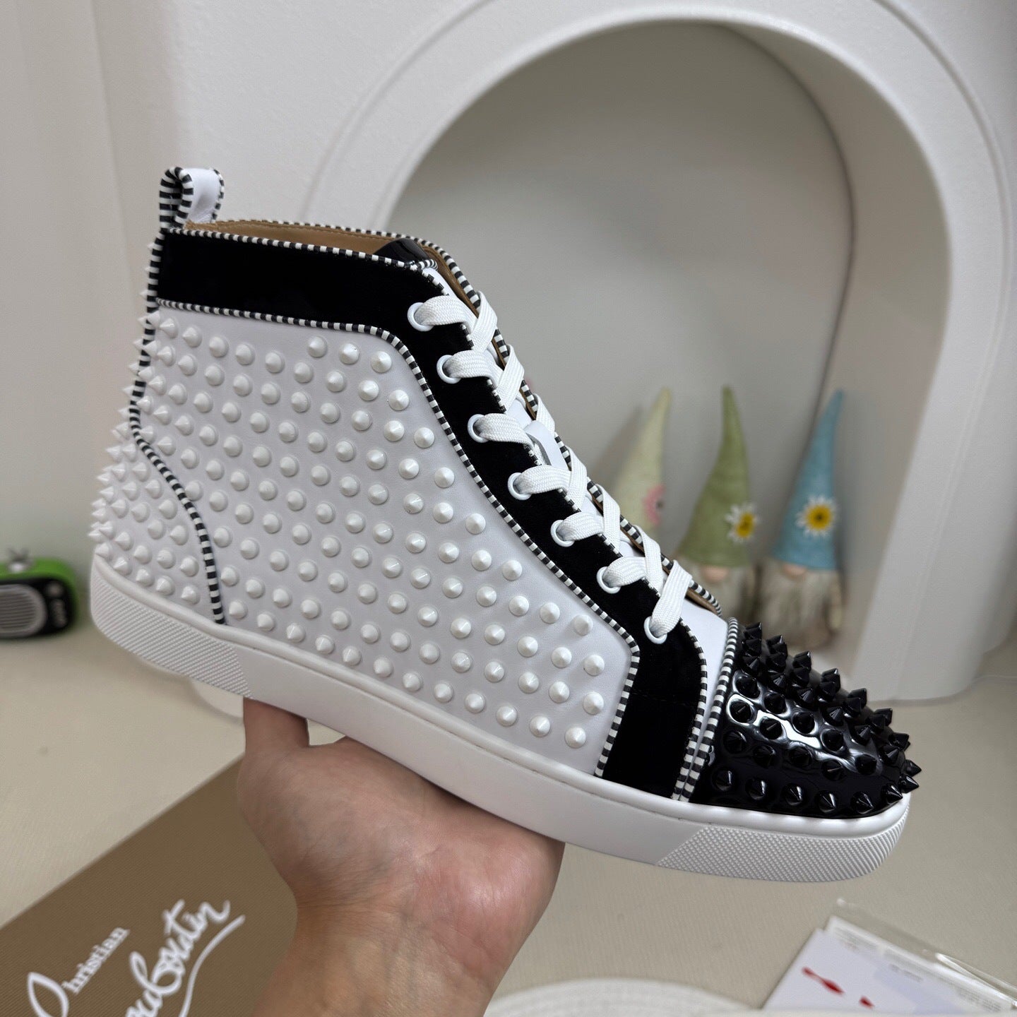 Christian Louboutin High-Top Louis Flat Spikes "Black-White"