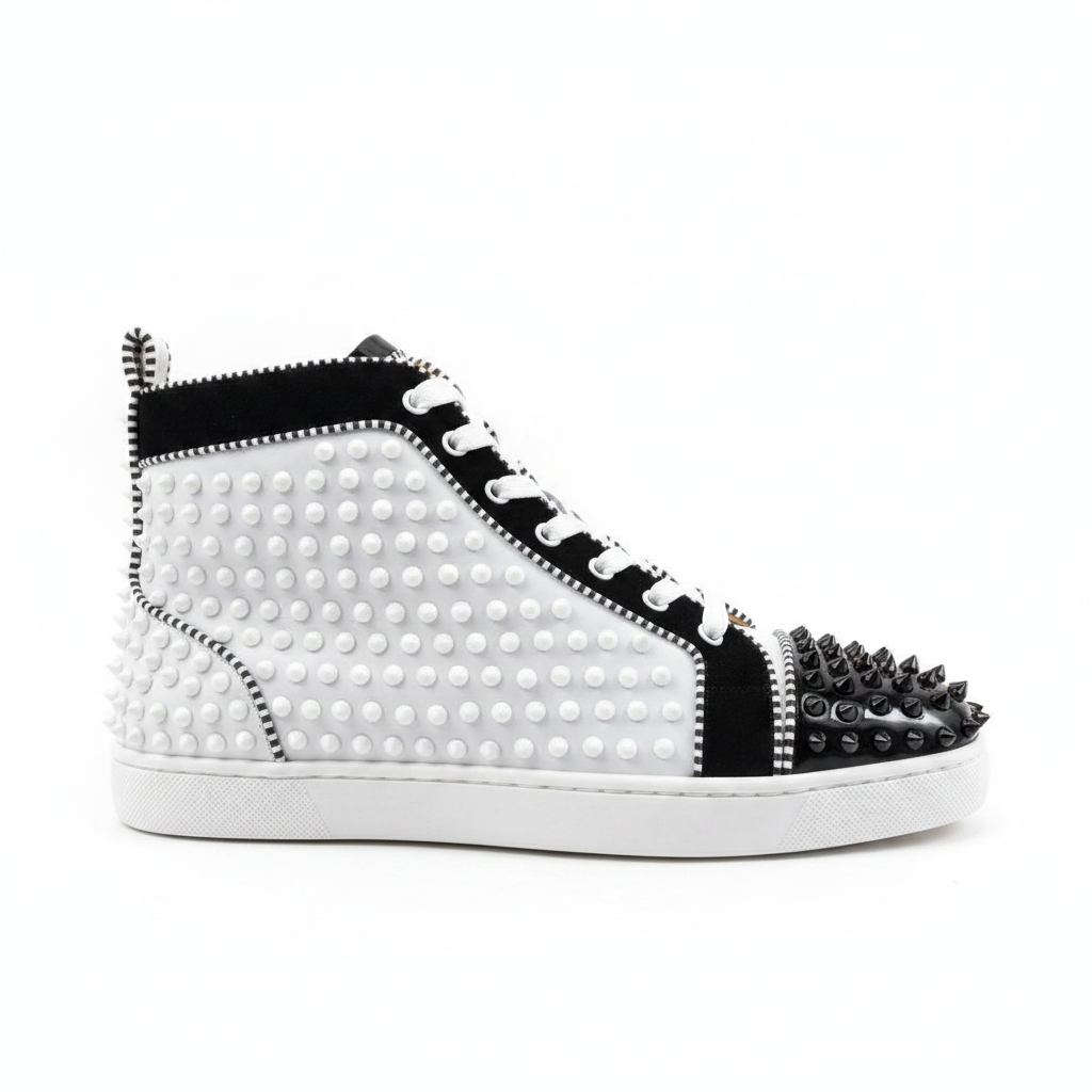 Christian Louboutin High-Top Louis Flat Spikes "Black-White"