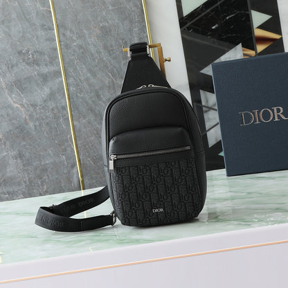 Dior Rider Sling Bag "Black Dior Oblique Jacquard and Black Grained Calfskin"
