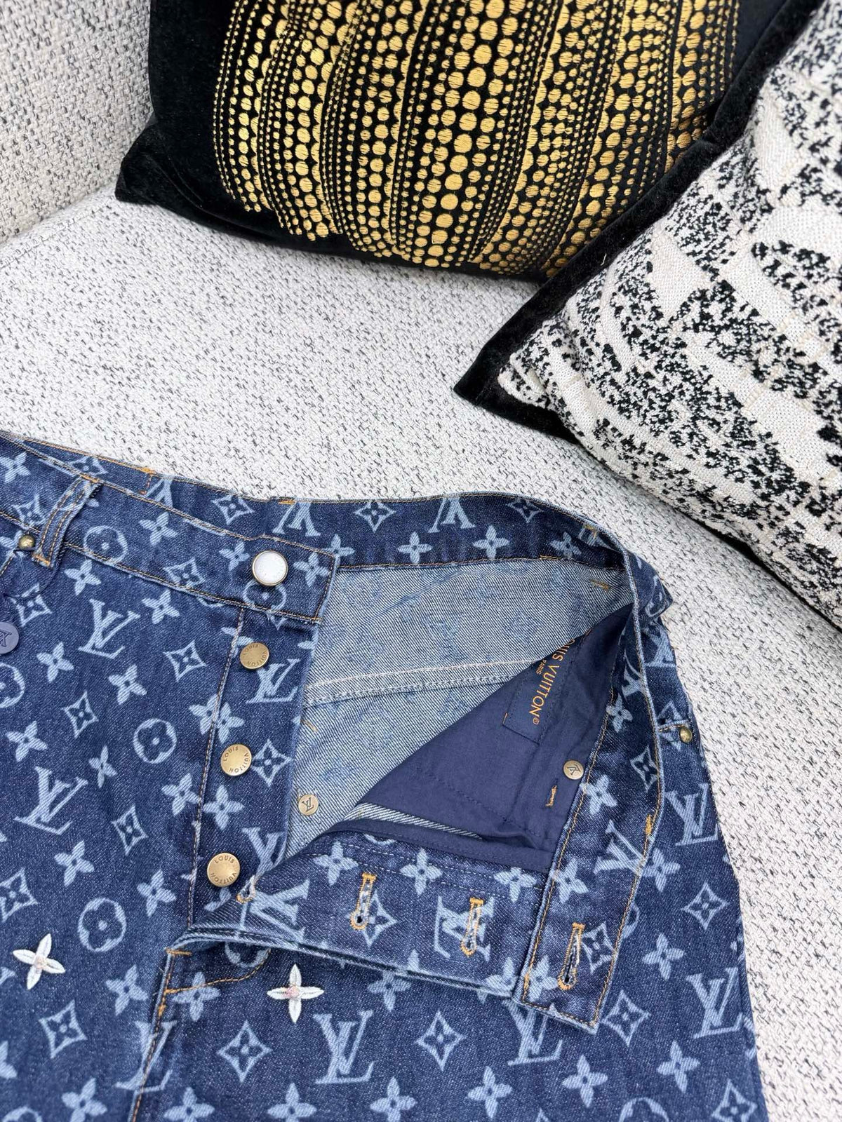 Louis Vuitton Monogram Embroidered Denim Skate Pants