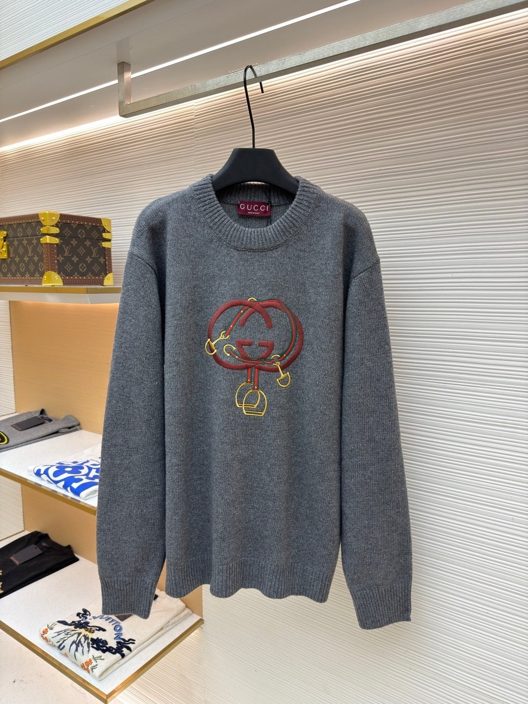 Gucci Knit Wool Sweater with Embroidery "Grey"