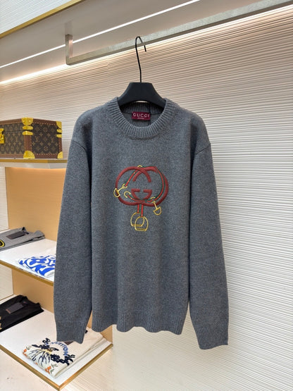 Gucci Knit Wool Sweater with Embroidery "Grey"