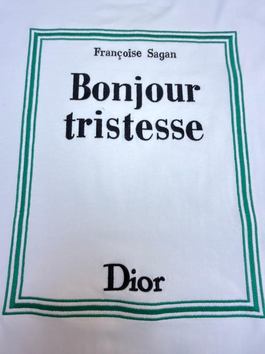Dior T-Shirt with Book Cover Embroidery "White and Green Cotton Jersey"