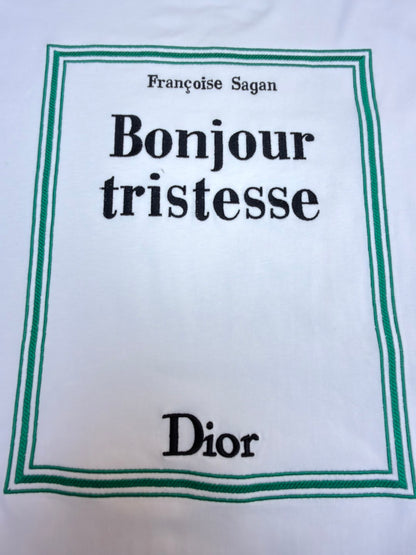 Dior T-Shirt with Book Cover Embroidery "White and Green Cotton Jersey"