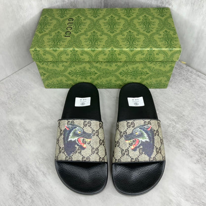 Gucci Wolf Slides "Black-Beige"