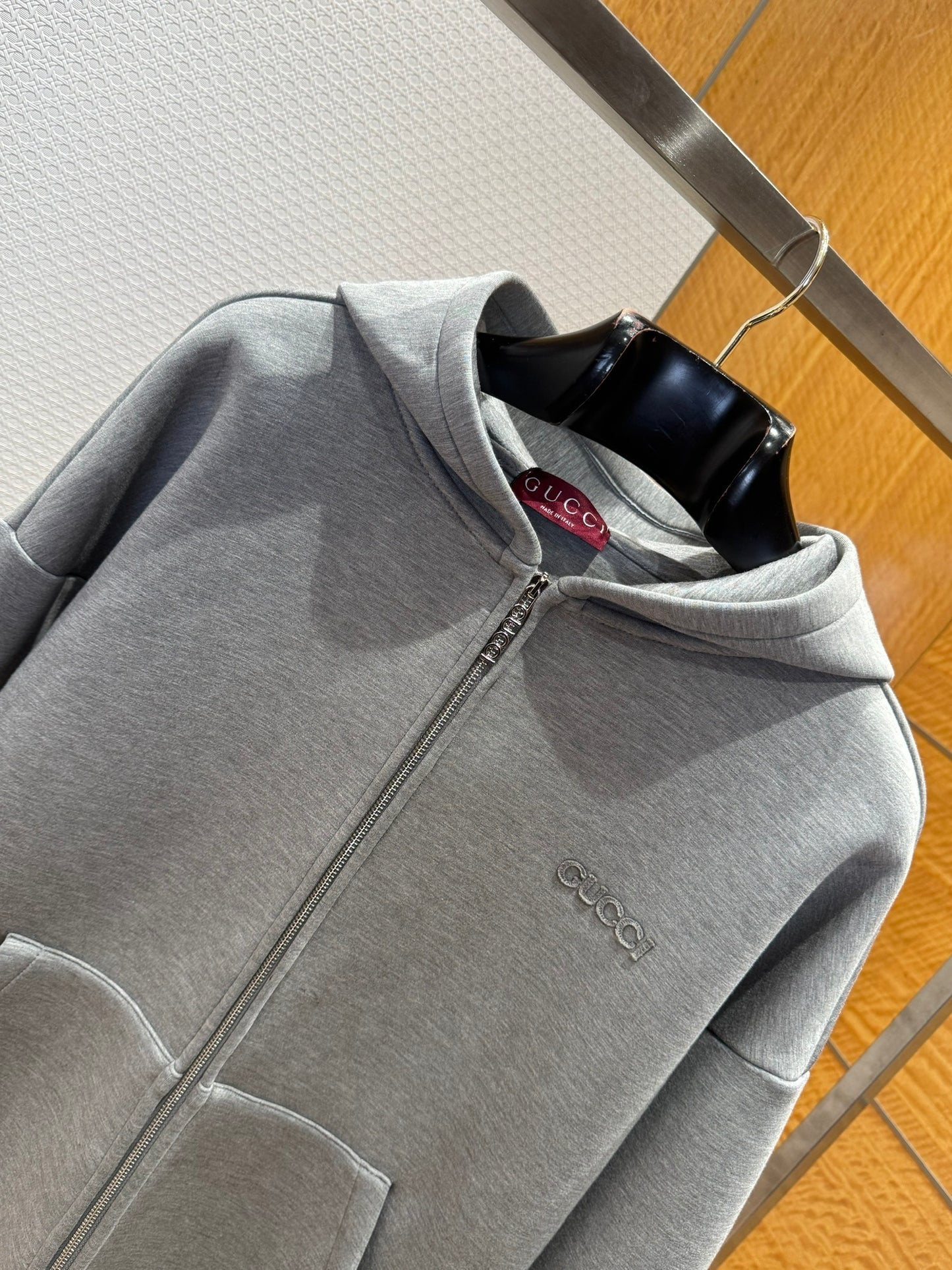 Gucci Viscose Jersey Zip Hoodie with Ebroidery "Grey"