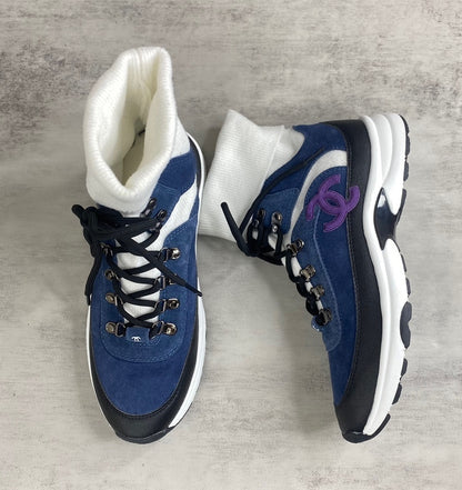 Chanel Interlocking CC Sock Sneakers "Blue-White-Black"