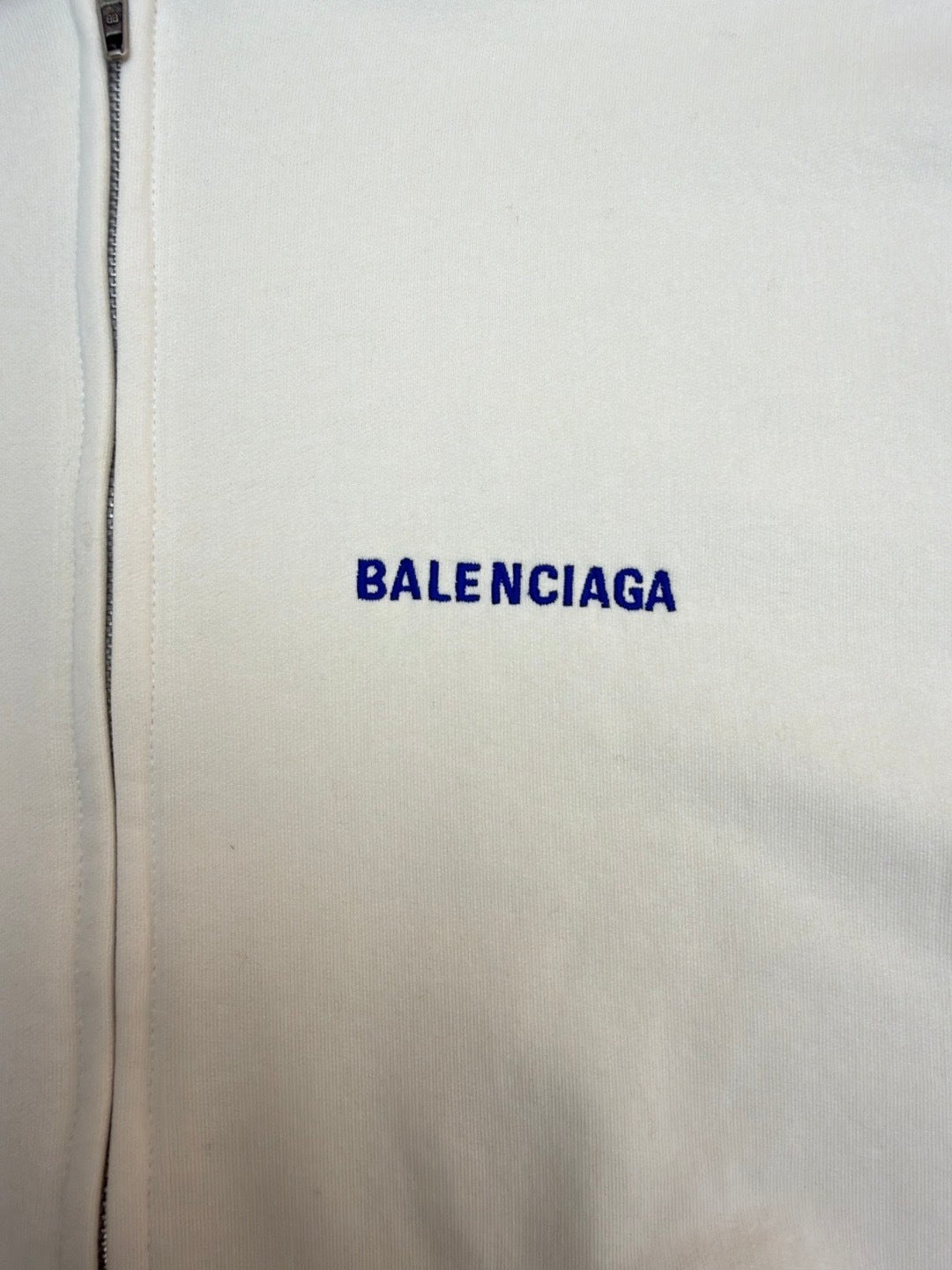 Balenciaga Logo Embroidered Distressed Zip-up Hoodie "White-Blue"